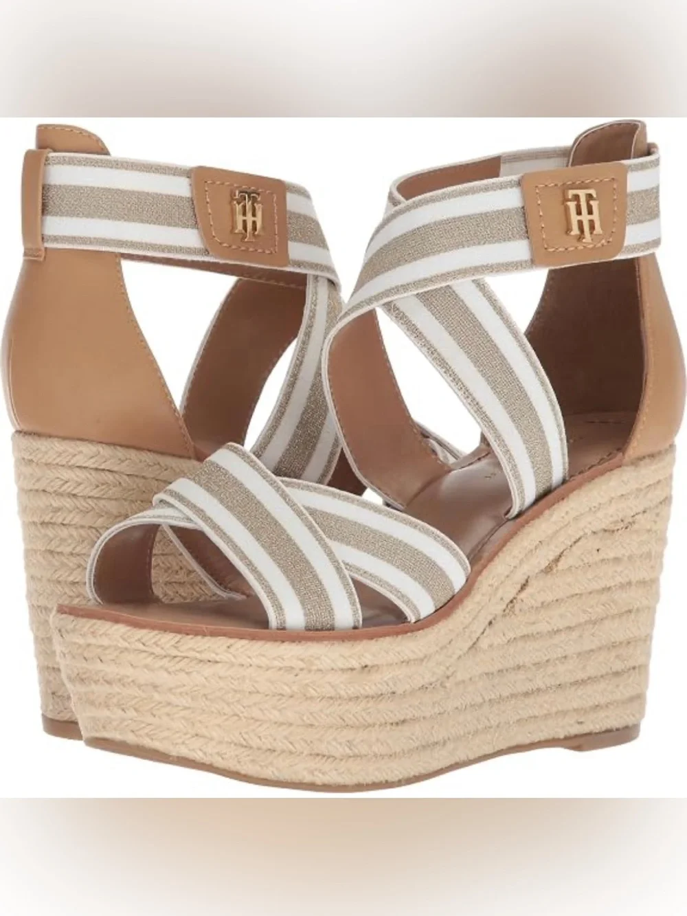 Tommy Hilfiger Women's Size 8.5 Gold Multi Texture Theia Espadrille Wedge Sandal